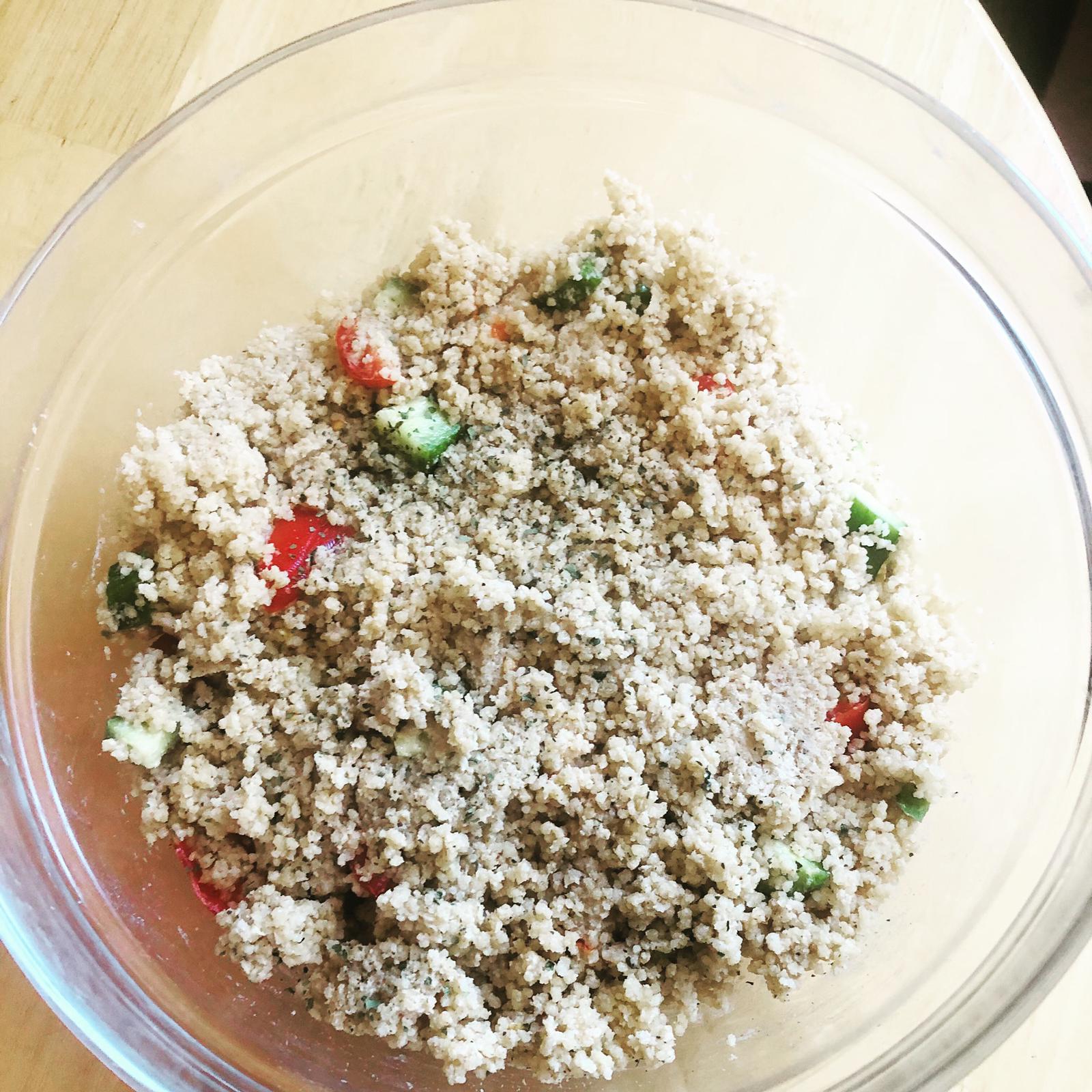 Couscous and Hummus Salad Marinated with Joy